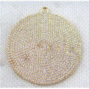 copper circle pendant paved zircon, gold plated, approx 42mm dia