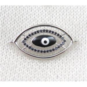 copper connector paved zircon with evil eye, platinum plated, approx 14-25mm