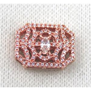 copper beads paved zircon, rectangle, rose gold, approx 15-20mm