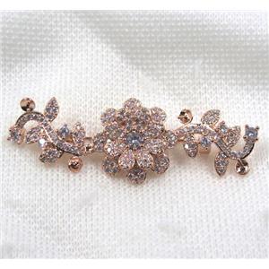 copper flower brooch paved zircon, rose gold, approx 20-60mm