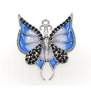 copper butterlfy pendant paved zircon, platinum plated, approx 17-23mm