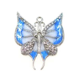 copper butterlfy pendant paved zircon, platinum plated, approx 17-23mm