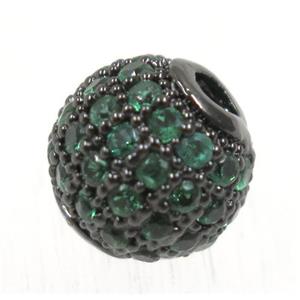 round copper beads pave green zircon, black plated, approx 8mm dia