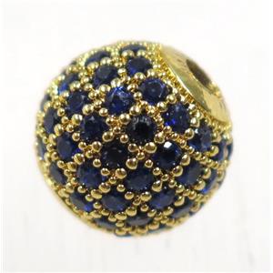 round copper beads pave zircon, gold plated, approx 10mm dia