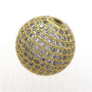 round copper beads pave zircon, gold plated, approx 16mm dia