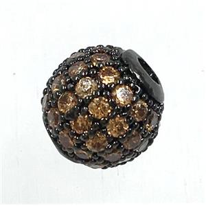 round copper beads pave zircon, black plated, approx 8mm dia