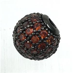 round copper beads pave zircon, black plated, approx 10mm dia