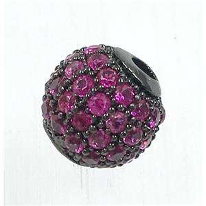 round copper beads pave hotpink zircon, black plated, approx 8mm dia