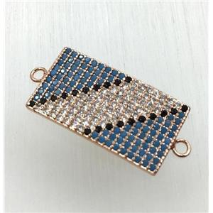 copper connector paved zircon, rectangle, rose gold, approx 11-21mm