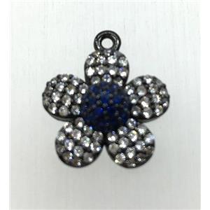 copper flower pendant paved zircon, black plated, approx 14mm dia