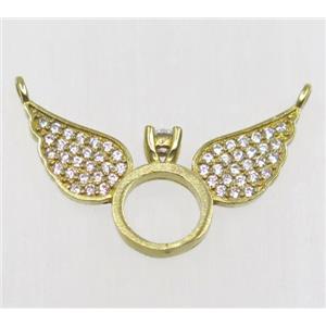 raw Brass Angel wing pendant paved zircon with 2loops, approx 15x25mm