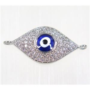 copper Evil eye connector paved zircon, platinum plated, approx 13.5x22mm