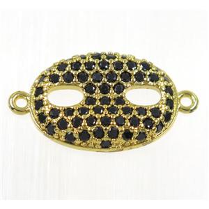 copper eye protection connector paved black zircon, gold plated, approx 13x18mm