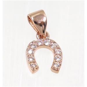 copper Wishbone pendant paved zircon, rose gold, approx 7-8mm