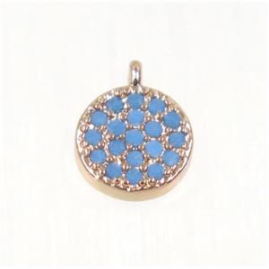 copper Circle pendant paved zircon, rose gold, approx 6mm dia