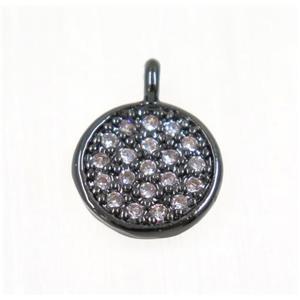 copper Circle pendant paved zircon, black plated, approx 8mm dia