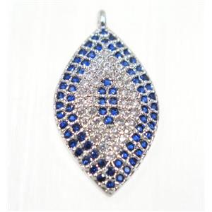 copper oval eye pendant paved zircon, platinum plated, approx 12x18mm