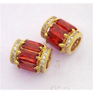 copper tube beads pave zircon, gold plated, approx 9x12mm, 5mm hole