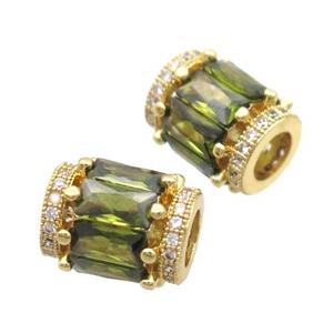 copper tube beads pave zircon, gold plated, approx 9x12mm, 5mm hole