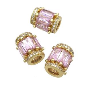 copper tube beads pave zircon, gold plated, approx 9x12mm, 5mm hole