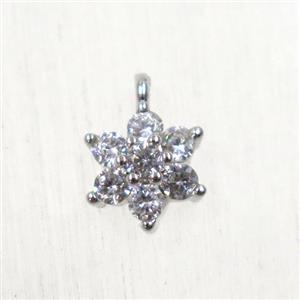 copper flower pendant paved zircon, platinum plated, approx 7.5mm dia