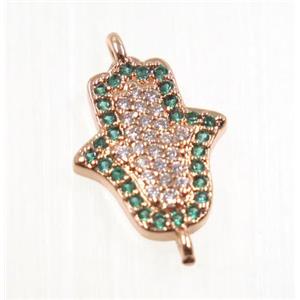 copper hamsahand connector pave zircon, rose gold, approx 11x13mm