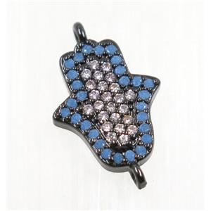 copper hamsahand connector pave zircon, black plated, approx 11x13mm