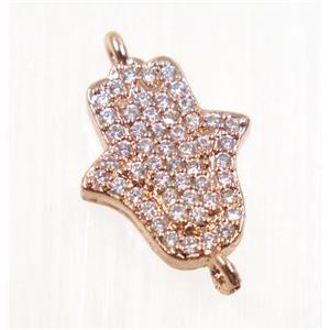 copper hamsahand connector pave zircon, rose gold, approx 11x13mm