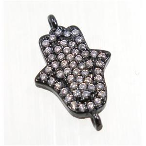 copper hamsahand connector pave zircon, black plated, approx 11x13mm