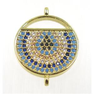 copper circle connector pave zircon, gold plated, approx 18mm dia