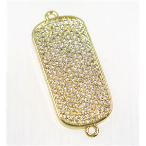 copper rectangle connector pave zircon, gold plated, approx 13x27mm