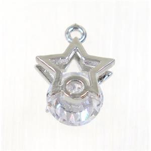 copper star pendant pave zircon, platinum plated, approx 12mm