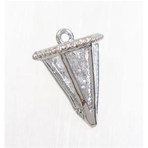 copper arrowhead pendant pave zircon, platinum plated, approx 10x13.5mm