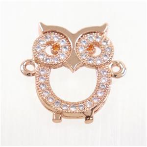 copper owl connector pave zircon, rose gold, approx 13x18mm