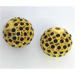 copper bead paved zircon, round, gold plated, approx 10mm dia