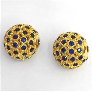 copper bead paved zircon, round, gold plated, approx 10mm dia