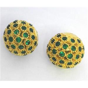 copper bead paved zircon, round, gold plated, approx 10mm dia