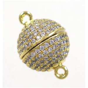 copper magnetic clasp pave zircon, round, gold plated, approx 10mm dia