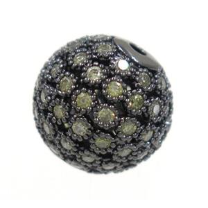 copper bead paved zircon, round, black, approx 12mm dia