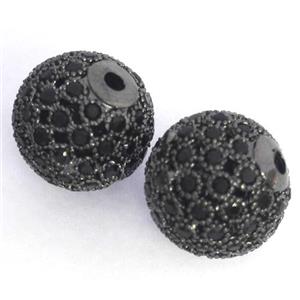 copper bead paved zircon, round, black, approx 12mm dia