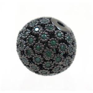 copper bead paved zircon, round, black, approx 12mm dia