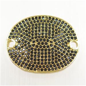 copper oval connector paved zircon, gold plated, approx 20x24mm