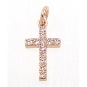 copper Cross pendant paved zircon, rose gold, approx 9x14mm