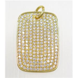 copper rectangle pendant paved zircon, gold plated, approx 17x25mm