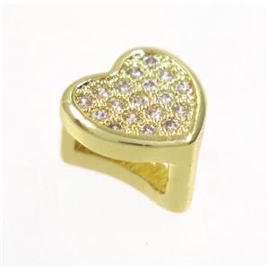 copper Heart bead paved zircon, gold plated, approx 8-9mm