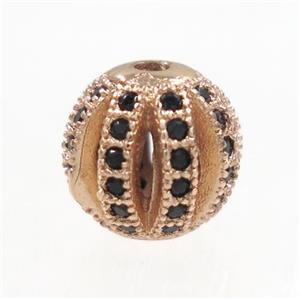 round Watermelon copper beads pave zircon, rose gold, approx 10mm dia