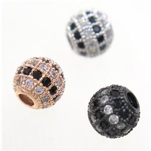 round copper beads paved zircon, mix color, approx 8mm dia