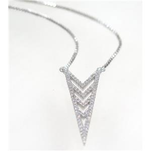 copper arrowhead necklace pave zircon, platinum plated, approx 12x33mm, 44cm length