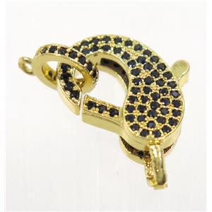 copper Lobster Clasp pave zircon, gold plated, approx 11-16.5mm