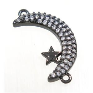 copper Moon connector paved zircon with star, black plated, approx 12-19mm